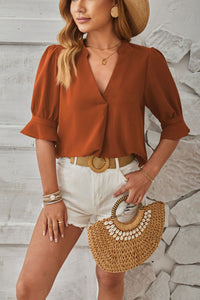 Notched Half Sleeve Blouse