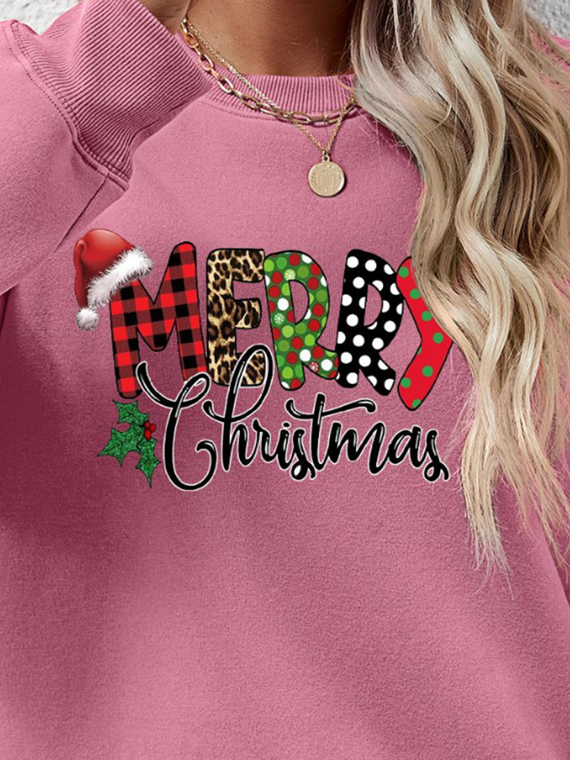 MERRY CHRISTMAS Round Neck Dropped Shoulder Sweatshirt