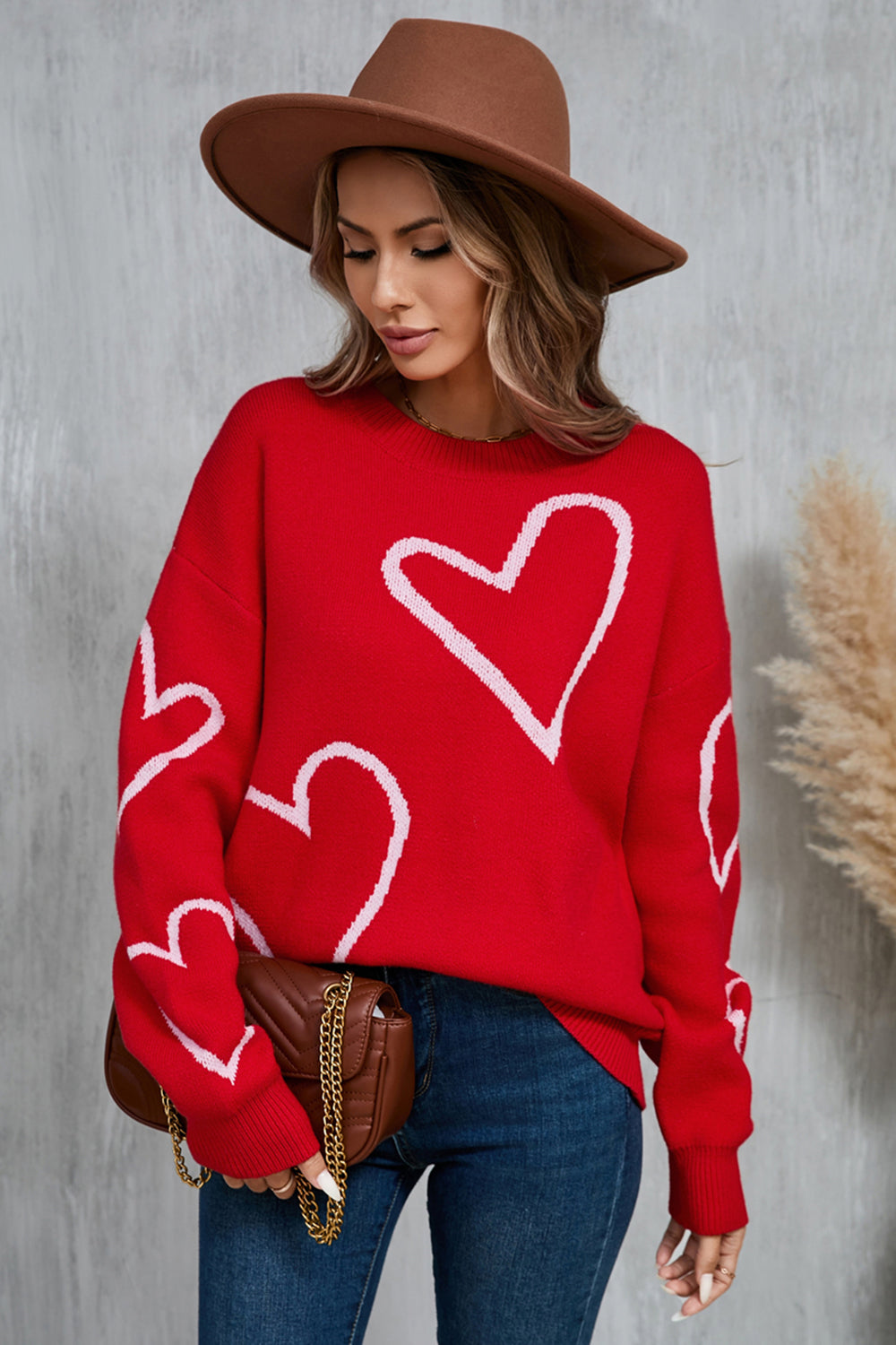 Angel Wings Heart Dropped Shoulder Long Sleeve Sweater