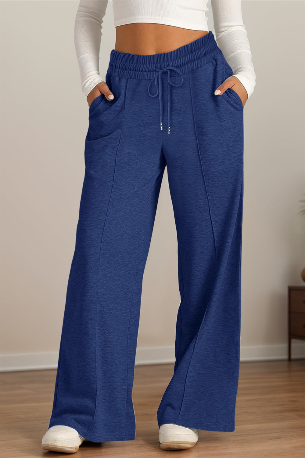 Drawstring Elastic Waist Wide Leg Pants