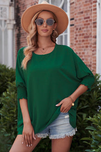 Round Neck Dolman Sleeve Textured Blouse